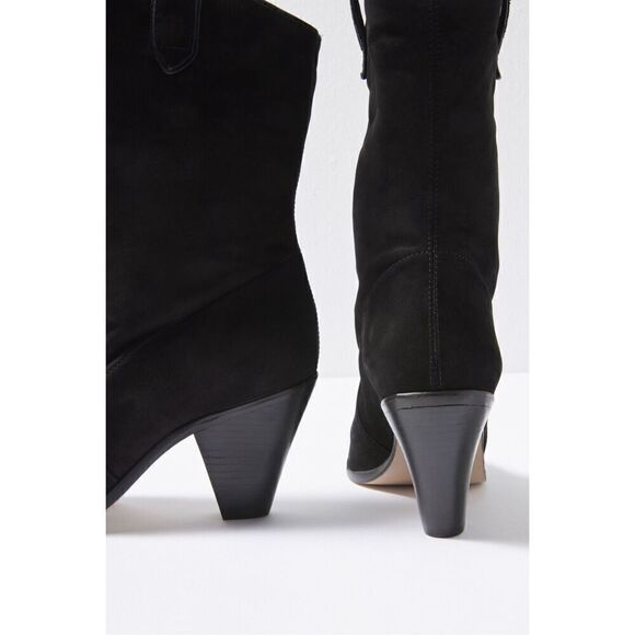 Schutz Women's Black Mackie Nubuck Leather Mid Block Western Booties Size 9 NWOT - Picture 2 of 11